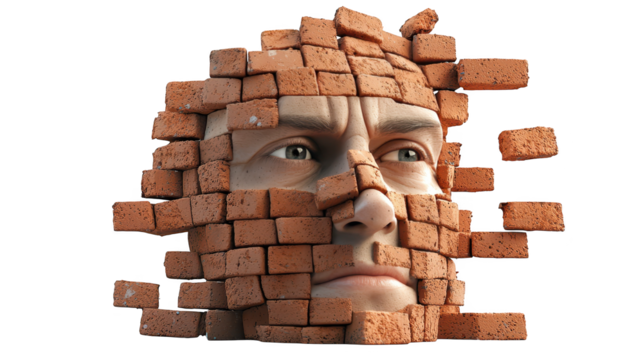 Artistic brick face, a detailed portrait crafted from textured bricks, showcasing construction and design