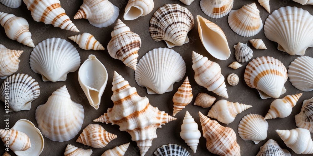 Poster seashells collection over a smooth surface with space for text or graphics background
