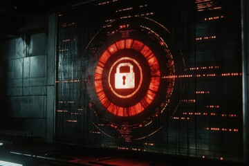 Secure Lock Interface with Futuristic Digital Elements and Red Glow