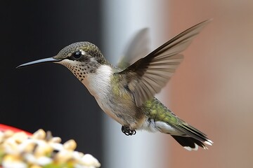 Fototapeta premium Hummingbird in flight near feeder (1)