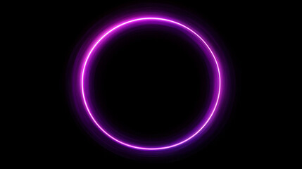 Obraz premium Neon planet ring with light glow energy effect. Magic cosmos round line flare with purple speed trail path shine element. Luminous motion circular disk shape abstract vector technology wallpaper.