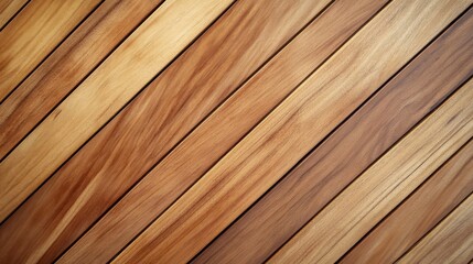 A close-up view of textured wooden planks arranged diagonally, showcasing warm tones of brown and natural variations in grain.