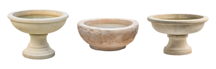 Elegant Stone Bird Baths for Garden Decor Display Isolated on transparent background