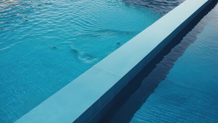Stunning Abstract Image of a Swimming Pool with Azure Water and Diagonal Edge Reflections Under Bright Light