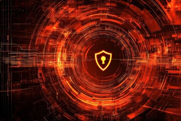 Digital Security Concept with Red and Black Circular Pattern