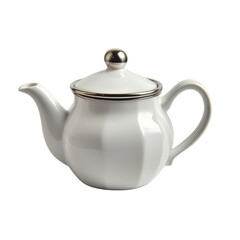 Obraz premium Elegant white teapot with silver accents on display (1) isolated on png transparent background, cut out