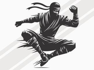 Ninja Silhouette Black Color. Stealthy Japanese Warrior Clipart and Vector Art © ONESCAPE