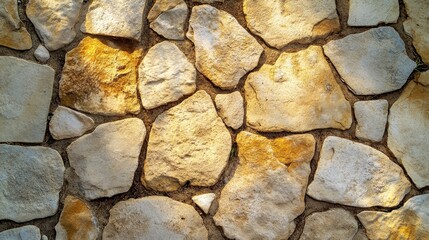 Obraz premium A close-up view of a textured stone pathway with natural beige and golden hues, creating a warm and rustic ambiance.