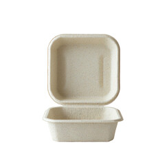 Eco-friendly takeout container open on a white background isolated on png transparent background, cut out