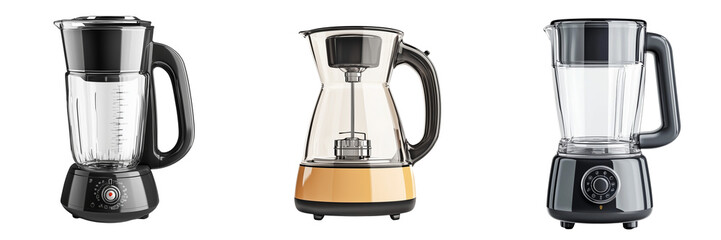 Set of A neatly arranged coffee shop counter displaying professional espresso machines on transparent png background. Ai generated