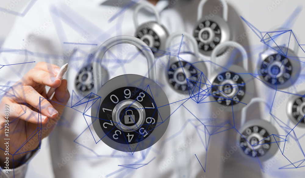 Aufkleber Information technology protected with firewall, secure access and encryption against cyber