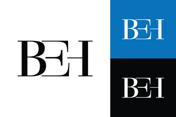 The image shows a flat monogram logo design of an initial letter BEH in serif font in black color that looks classic and clean on a white background.
