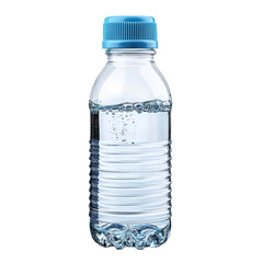 Naklejka premium Clear water bottle with blue cap on white background isolated on png transparent background, cut out