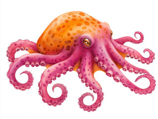 Obraz premium Vibrant octopus illustration with orange and pink hues, showcasing curled tentacles