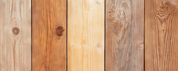 Naklejka premium Variety of wooden planks showcasing different textures and shades in a vertical arrangement
