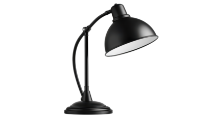 Illuminated black desk lamp against a dark backdrop, study in contrasts and focused lighting