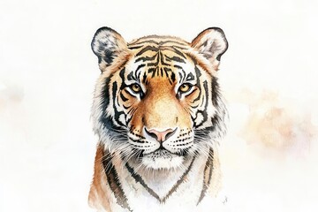 Naklejka premium Stunning watercolor portrait of a majestic tiger face.