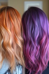 Naklejka premium Hair color transformation showcasing natural to vibrant changes in a unique experiment