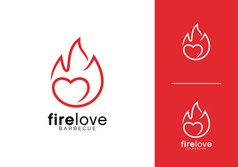 love and fire logo. line art style design vector graphic