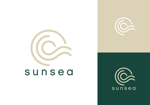 circle sea wave logo vector graphic design