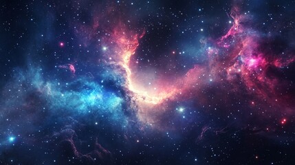 Fototapeta premium Deep-space scene with colorful nebulae and twinkling stars, futuristic and awe-inspiring.