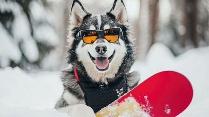 a beautiful husky dog in snow siberian isolated on the whit background