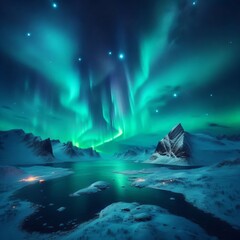 Obraz premium Keywords Northern Lights night sky green aurora stars Arctic