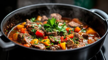 almeja negra in smoky, rich broth, with sprig of fresh parsley on top
