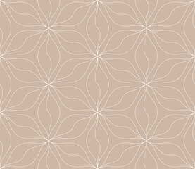 Colorful vector geometric seamless pattern with floral silhouette, curved lines. Repetitive texture.