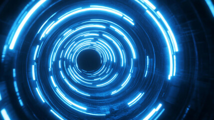 Neon light flare circles on black background. Vector realistic illustration of round blue lines glowing in darkness, lens refraction, shiny halo, futuristic teleport, sparkling space galaxy portal