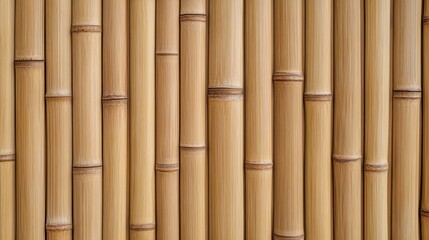 Fototapeta premium A close-up view of a textured bamboo wall, showcasing the natural patterns and warm tones of the bamboo stalks.