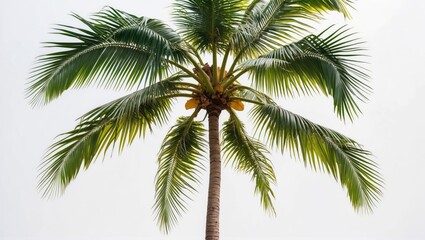 Coconut Palm Tree Against White Background Elegant Tropical Foliage Ideal for Nature and Travel Themes