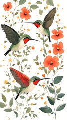 Hummingbirds in Floral Garden Background