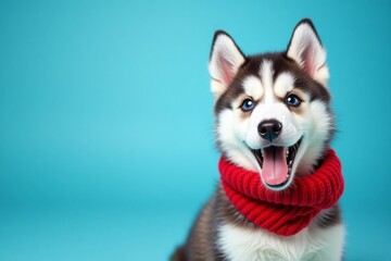 Obraz premium A charming husky puppy wearing a scarf that creates warmth and coziness