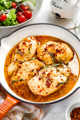 Chicken breast cooked in a cast iron skillet and doused in butter will.