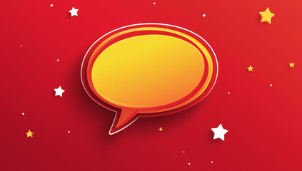 Naklejka premium Red Cartoon Speech Bubble with Yellow Center and White Stars
