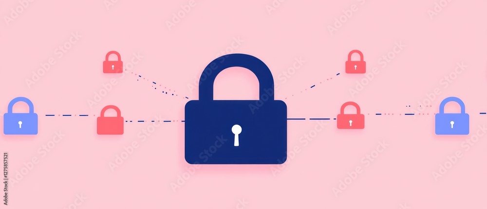 Poster secure network data protection concept illustration digital padlocks connected pink background