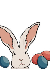 cute cartoon bunny easter rabbit with colored eggs isolate on a transparent background. easter, spring illustration