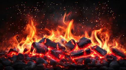 Fire sparks floating upward on dark background. Glowing orange embers with bright red streaks. Hot backdrop with burning particles and smoke elements with light effect. Realistic vector flame bg.