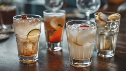 Refreshing Beverages on a Wooden Table with Clear Space for Custom Text and Branding