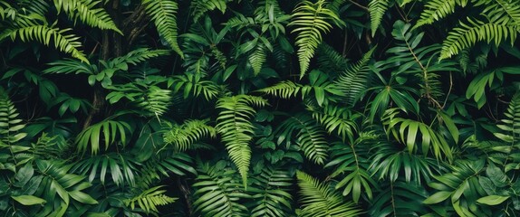 Lush Green Fern Leaves Pattern Background from Dense Jungle Creating a Tropical Rainforest Atmosphere with Space for Text or Design