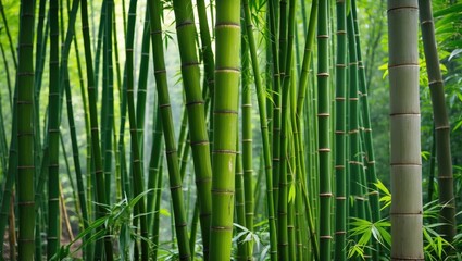 Lush Green Bamboo Forest with Young Shoots and Dense Vegetation in Natural Environment