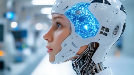 AI concept, glowing neural networks, digital circuits, cybernetic patterns