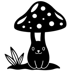 Naklejka premium Kawaii Rabbit under Orange Mushroom