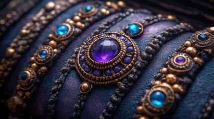 Obraz premium Amethyst Bracelets, Dark Background, Jewelry Close-up