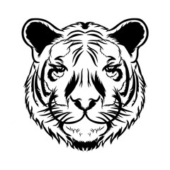 Highly detailed vector illustration of a fierce tiger head, perfect for tattoo designs, sports mascots, tribal art, and branding materials. Ideal for use in apparel, stickers, and logo design.