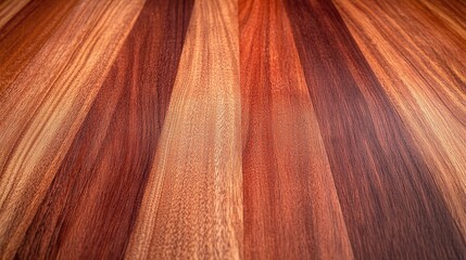 Obraz premium A close-up view of a beautifully crafted wooden surface showcasing rich hues of brown and orange. The unique grain patterns create an inviting and warm atmosphere.