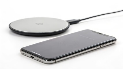 Wireless Charger and Smartphone on White Background