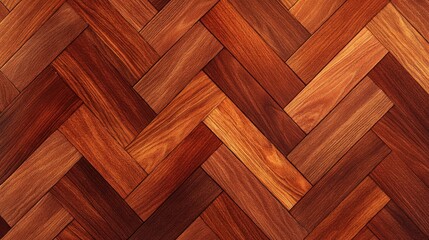 A close-up view of a beautifully arranged herringbone patterned wooden floor, showcasing rich brown hues and intricate craftsmanship.