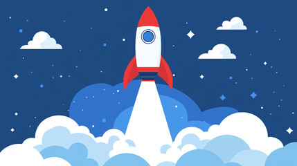 Vector Illustration of a Rocket Launching with Fire and Smoke, Signifying Progress, Achievement, and Future Vision